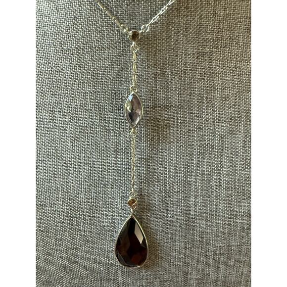 Lia Sophia Lavaliere Pendant Necklace Georgian Y Drop Edwardian Silver Tone 18” - Picture 2 of 10